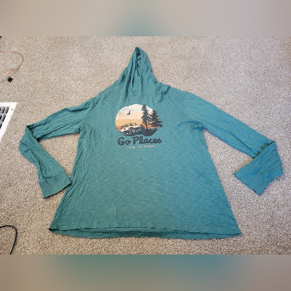 Life is Good Go Places Textured Slub Men s Hoodie Spruce Green